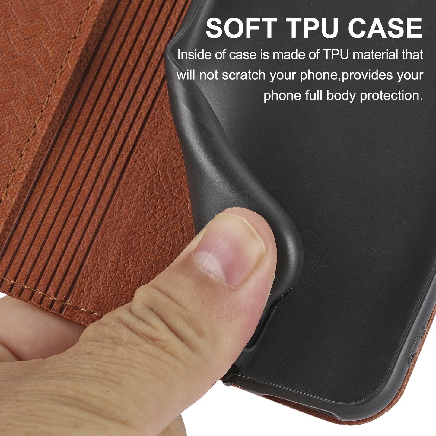 For iPhone 16e Woven Texture Stitching Magnetic Leather Phone Case(Brown)