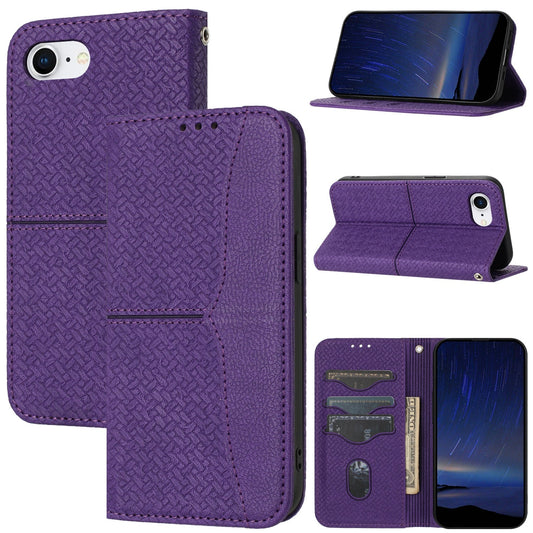 For iPhone 16e Woven Texture Stitching Magnetic Leather Phone Case(Purple)