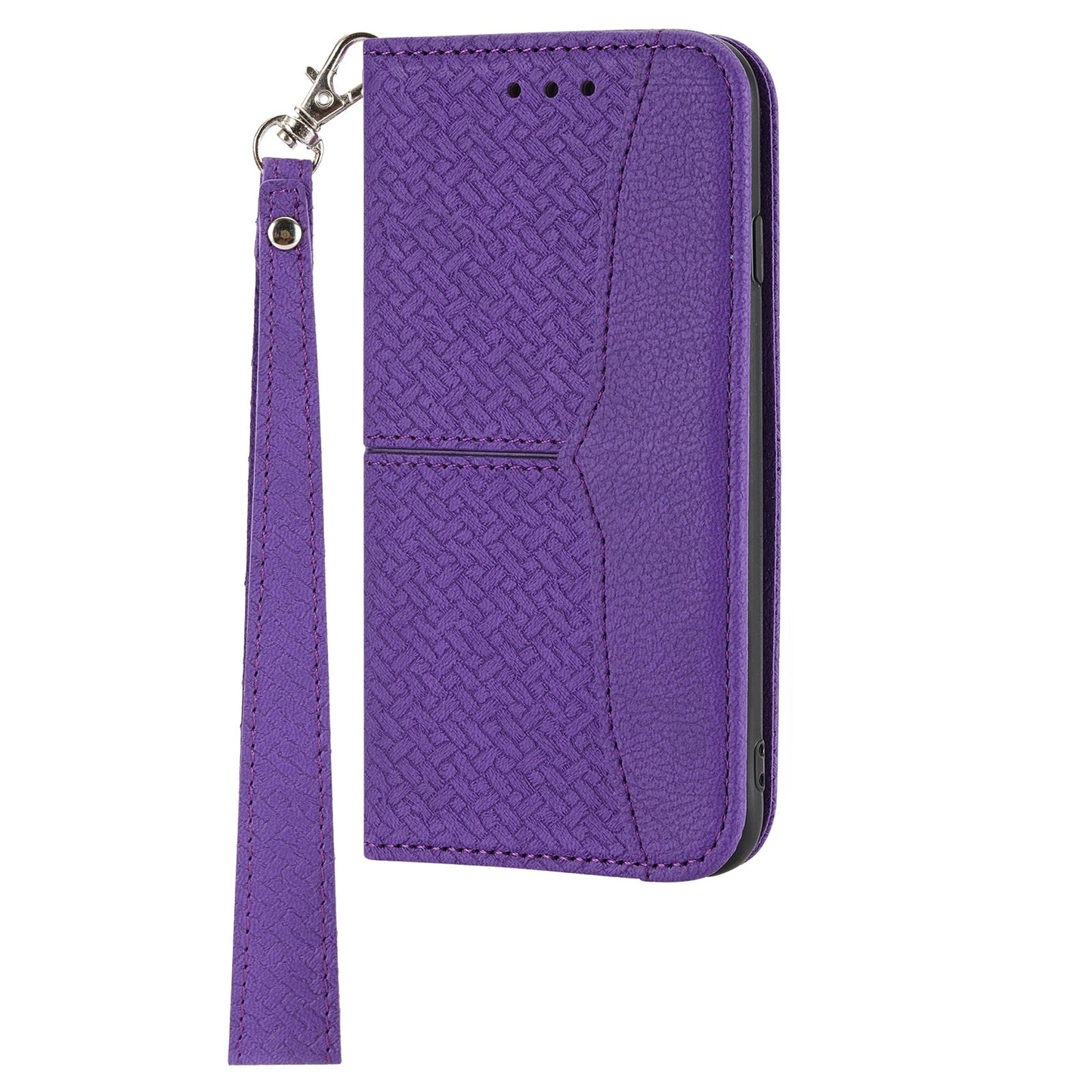 For iPhone 16e Woven Texture Stitching Magnetic Leather Phone Case(Purple)