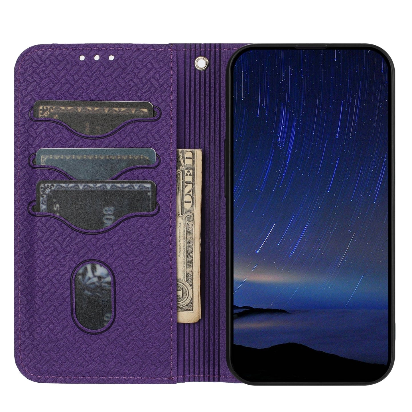 For iPhone 16e Woven Texture Stitching Magnetic Leather Phone Case(Purple)