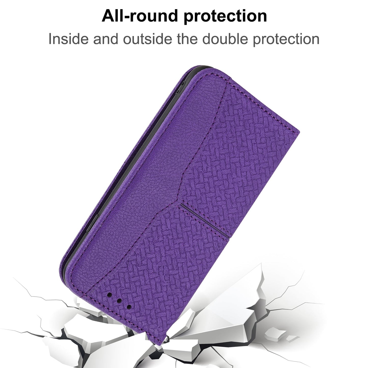 For iPhone 16e Woven Texture Stitching Magnetic Leather Phone Case(Purple)