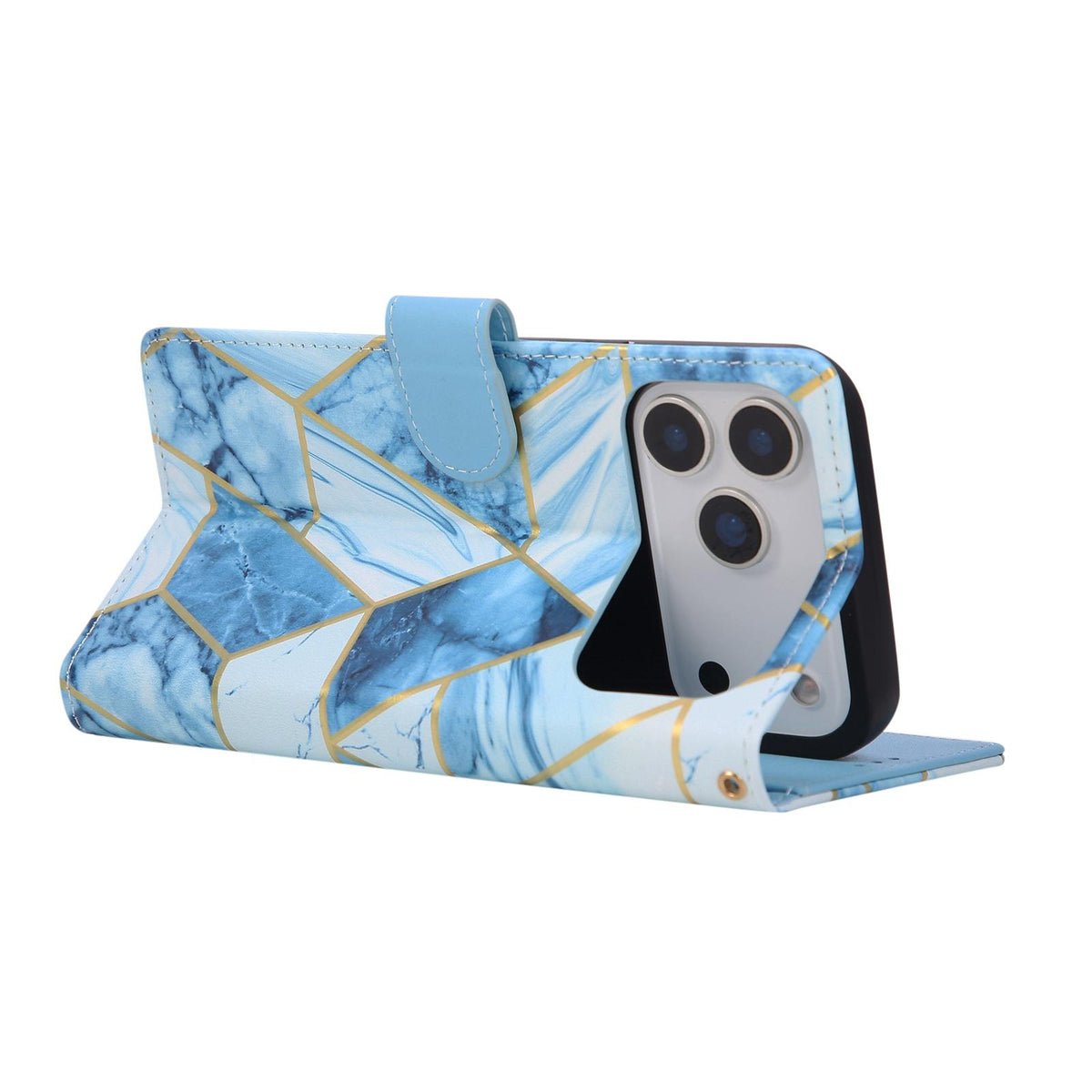 Compatible with iPhone 18 Pro Max & 17 Pro Max Marble Bronzing Stitching Leather Phone Case - Blue
