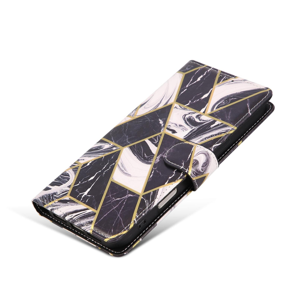Compatible with iPhone 18 Pro & 17 Pro Marble Bronzing Stitching Leather Phone Case - Black
