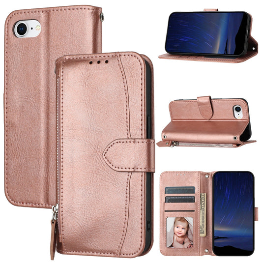 For iPhone 16e Oil Skin Zipper Wallet Leather Phone Case(Rose Gold)