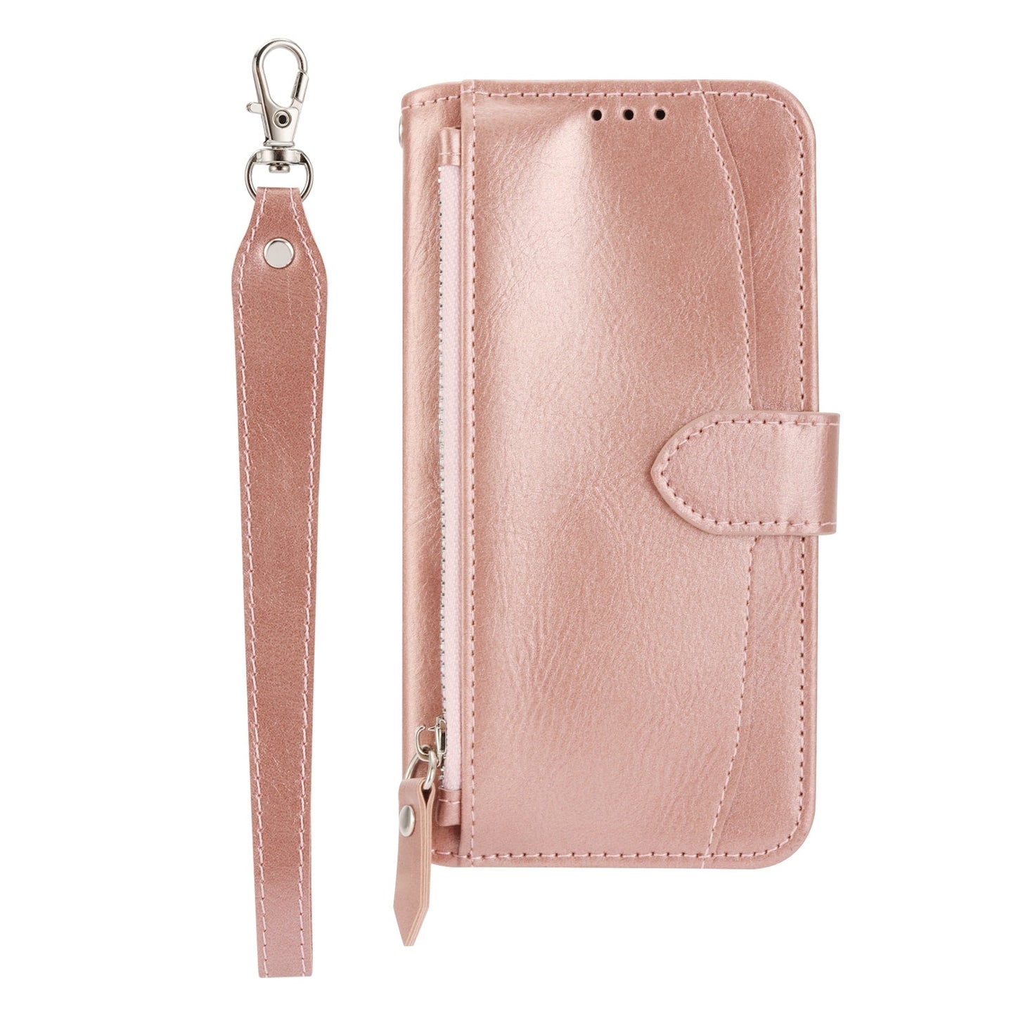 For iPhone 16e Oil Skin Zipper Wallet Leather Phone Case(Rose Gold)