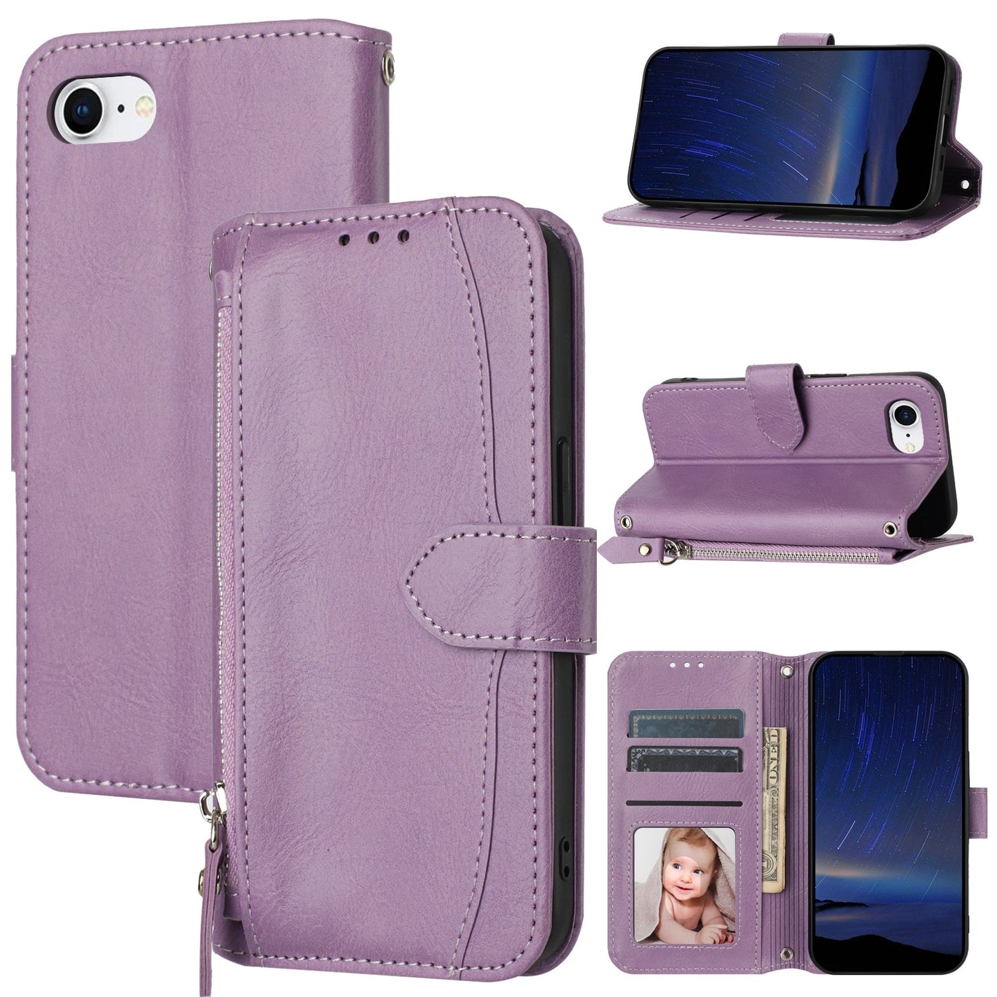 For iPhone 16e Oil Skin Zipper Wallet Leather Phone Case(Purple)