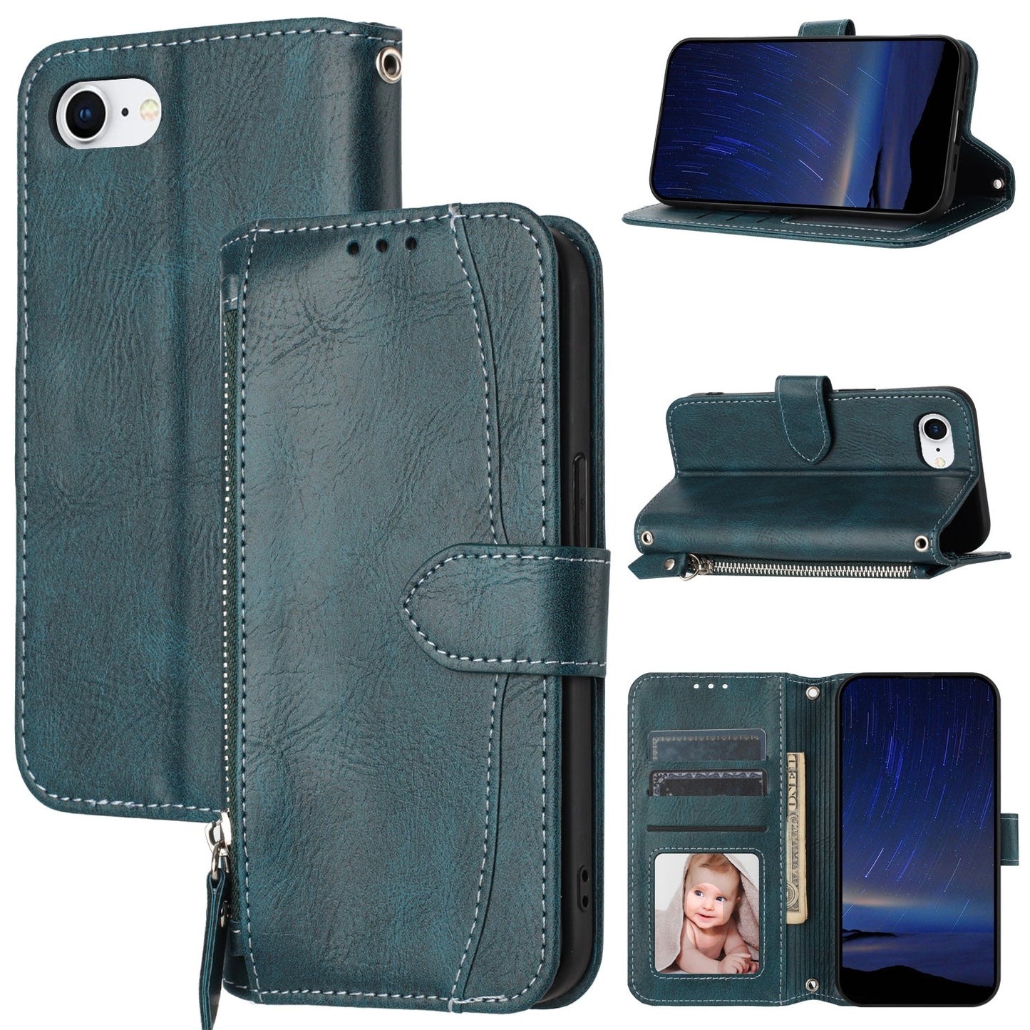 For iPhone 16e Oil Skin Zipper Wallet Leather Phone Case(Blue)