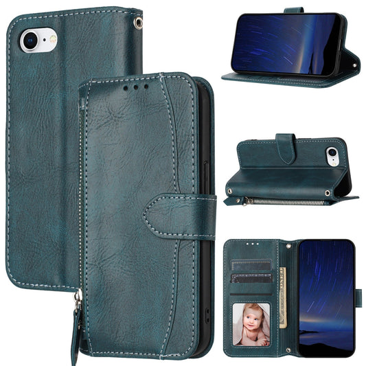 For iPhone 16e Oil Skin Zipper Wallet Leather Phone Case(Blue)