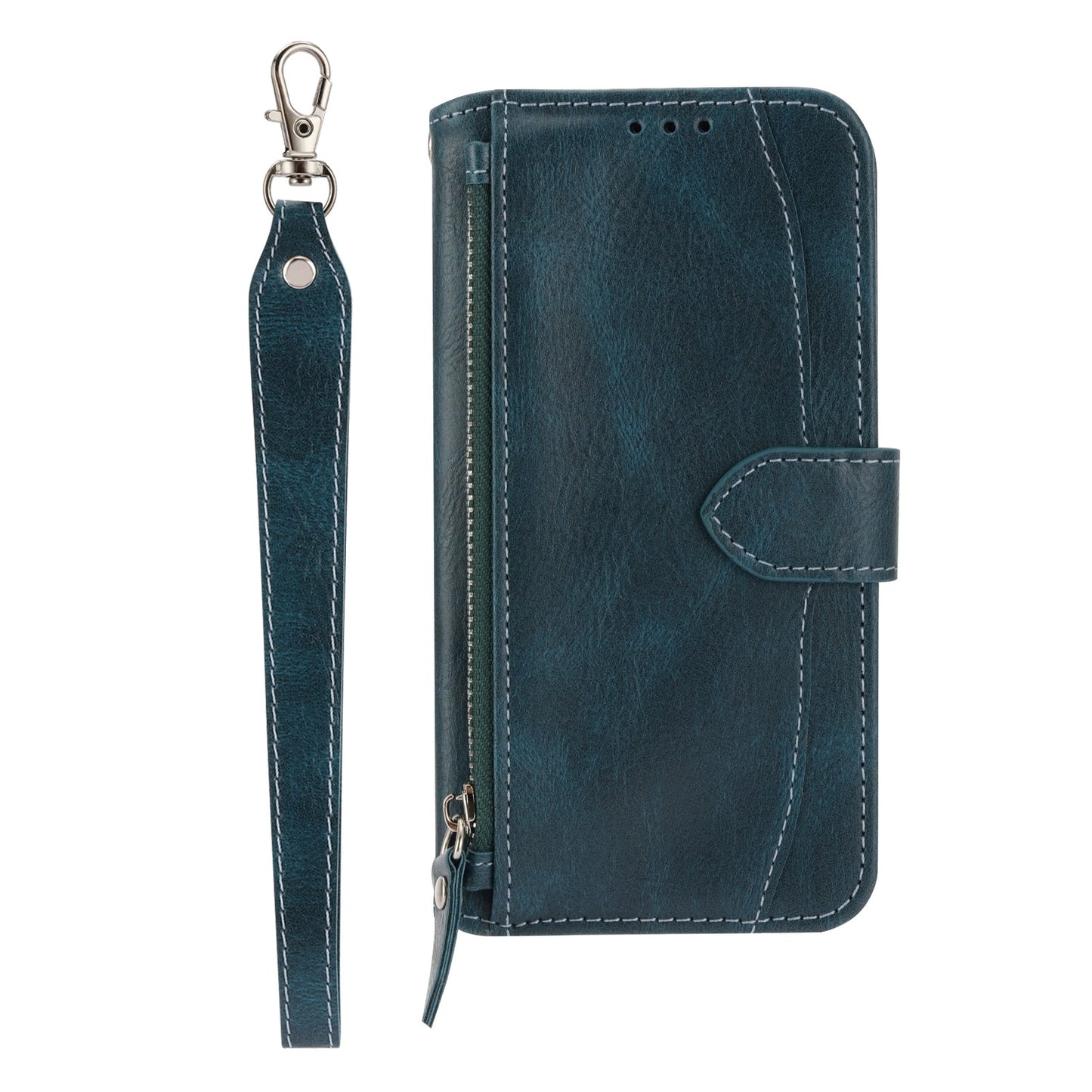For iPhone 16e Oil Skin Zipper Wallet Leather Phone Case(Blue)