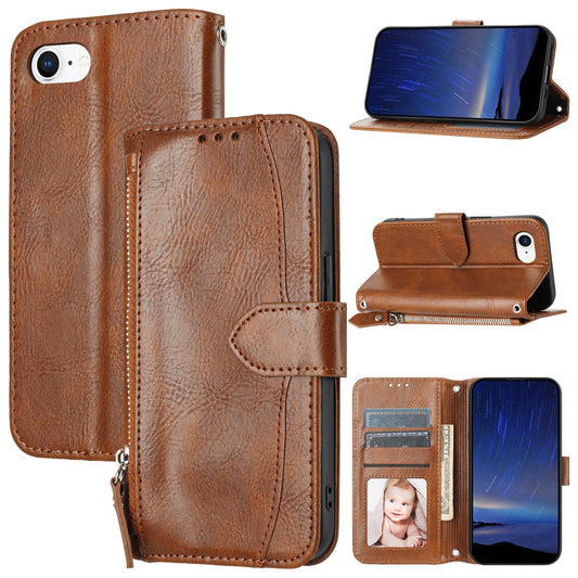 For iPhone 16e Oil Skin Zipper Wallet Leather Phone Case(Brown)