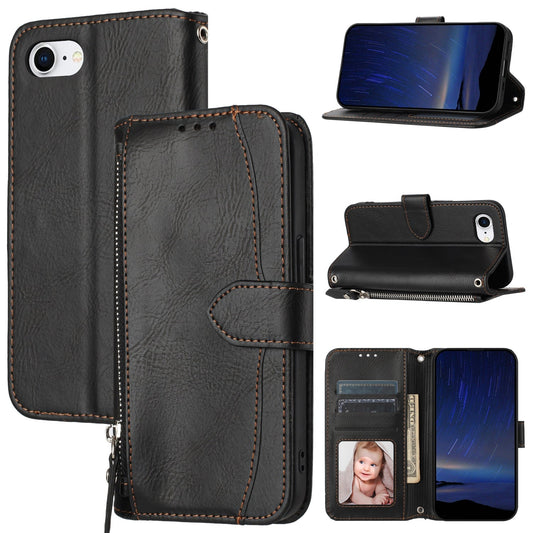 For iPhone 16e Oil Skin Zipper Wallet Leather Phone Case(Black)