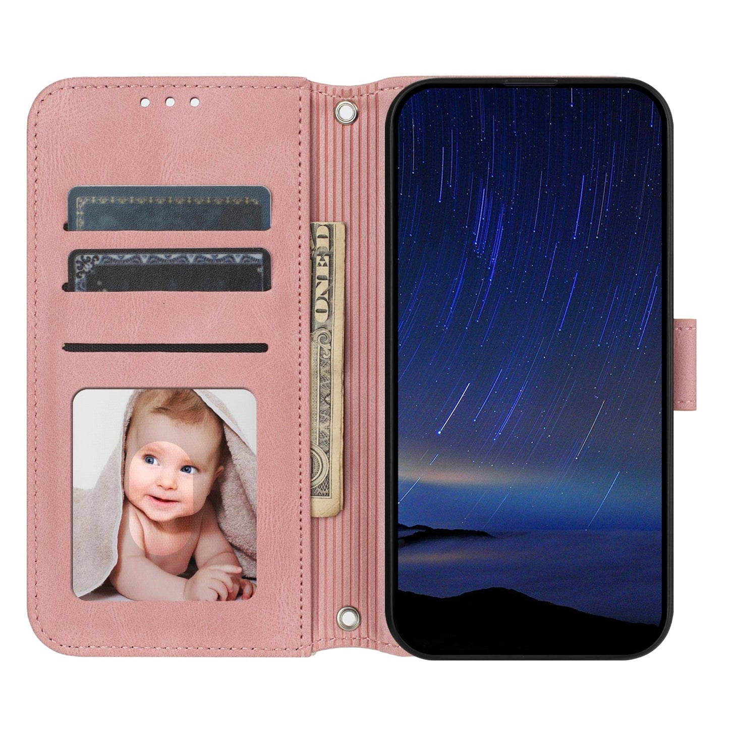 For iPhone 16e Embossed Stripes Skin Feel Leather Phone Case(Pink)