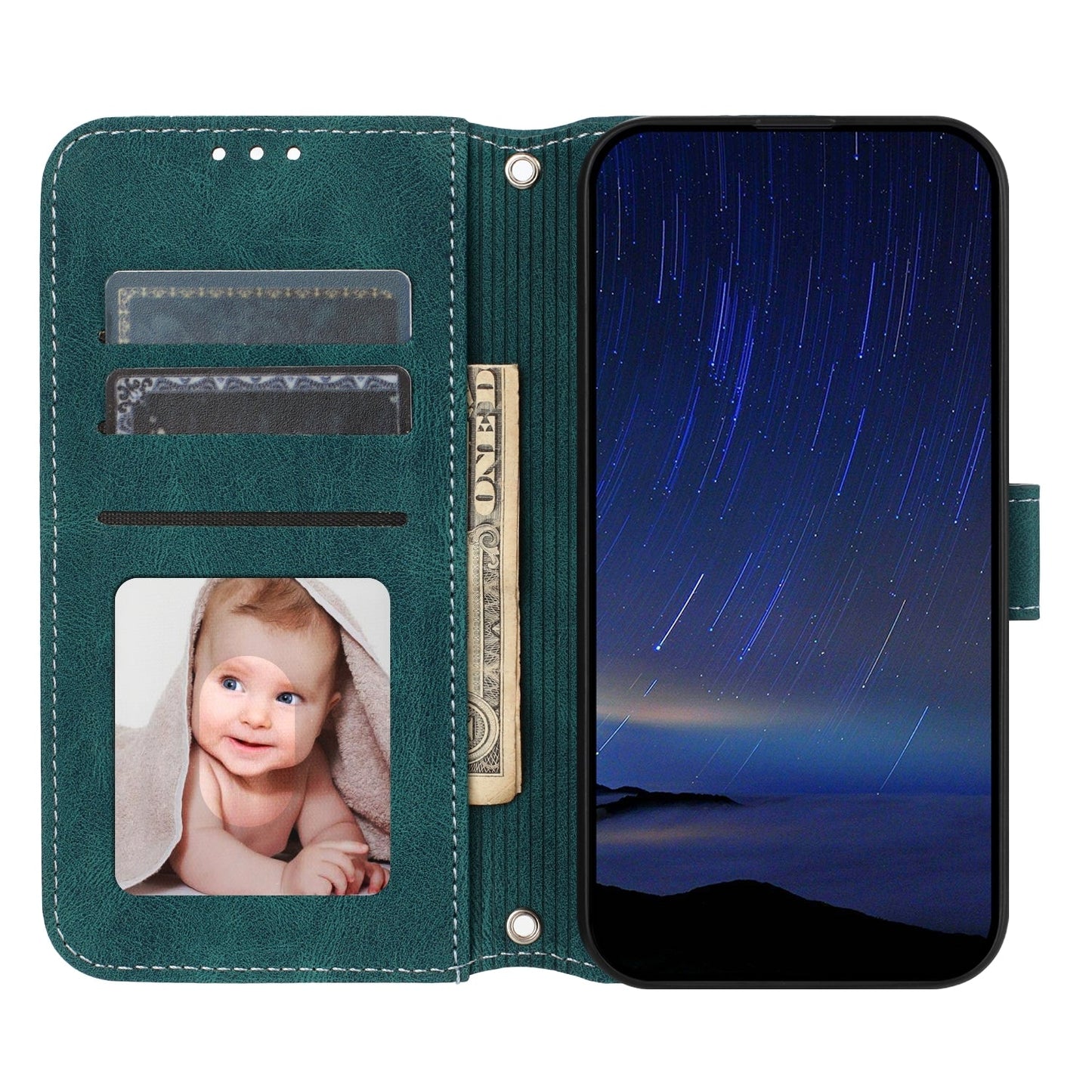 For iPhone 16e Embossed Stripes Skin Feel Leather Phone Case(Dark Green)