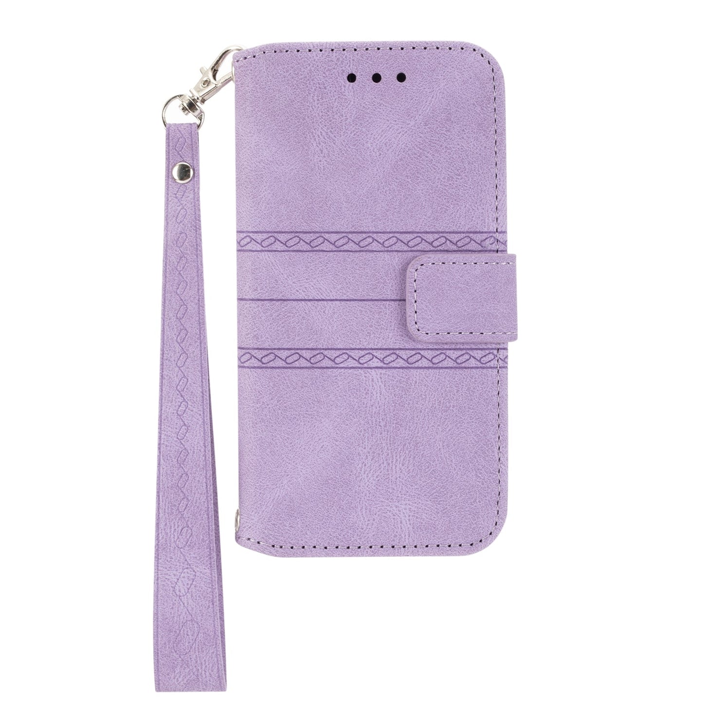 For iPhone 16e Embossed Stripes Skin Feel Leather Phone Case(Light Purple)