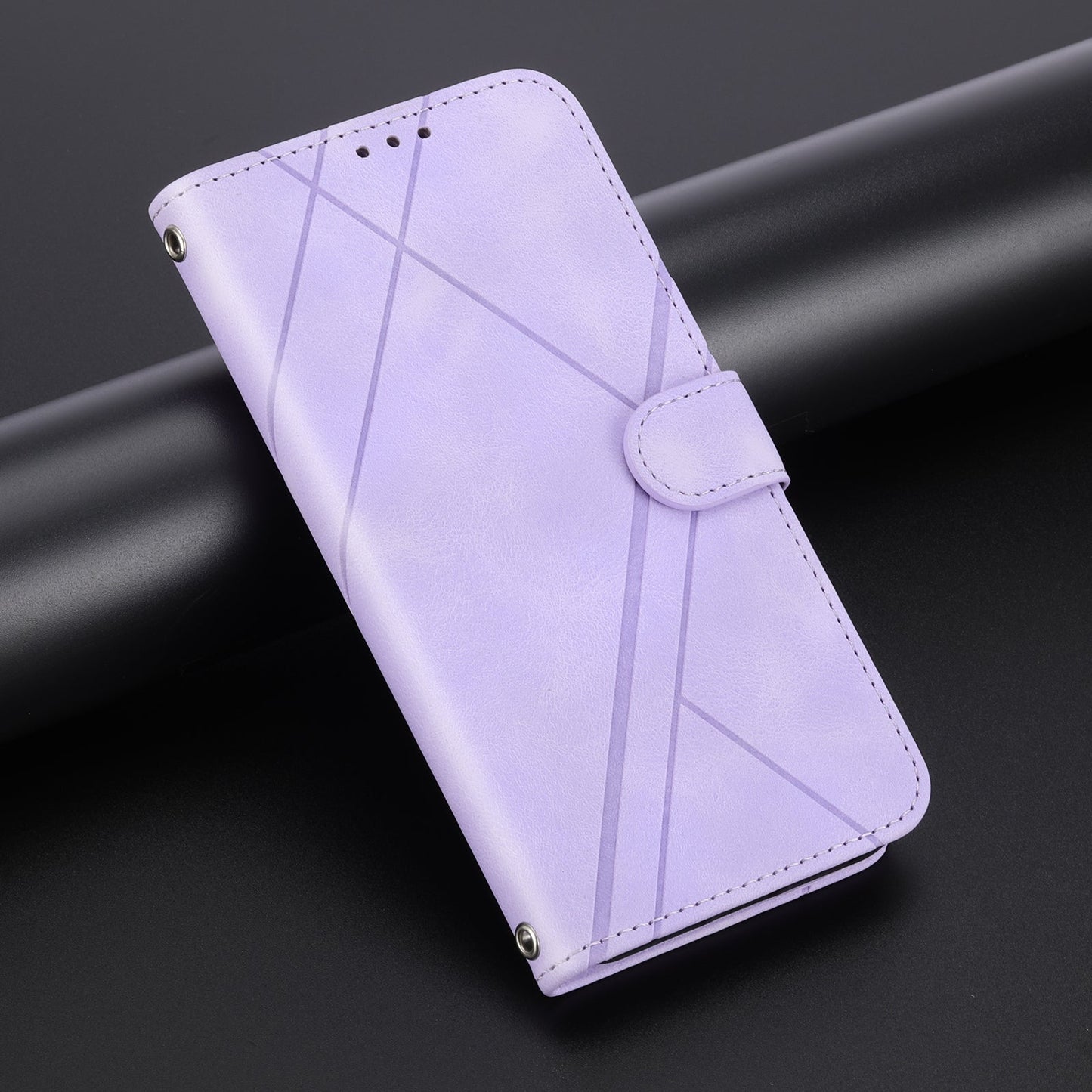 For iPhone 16e Embossed Line Leather Phone Case with Lanyard(Purple)