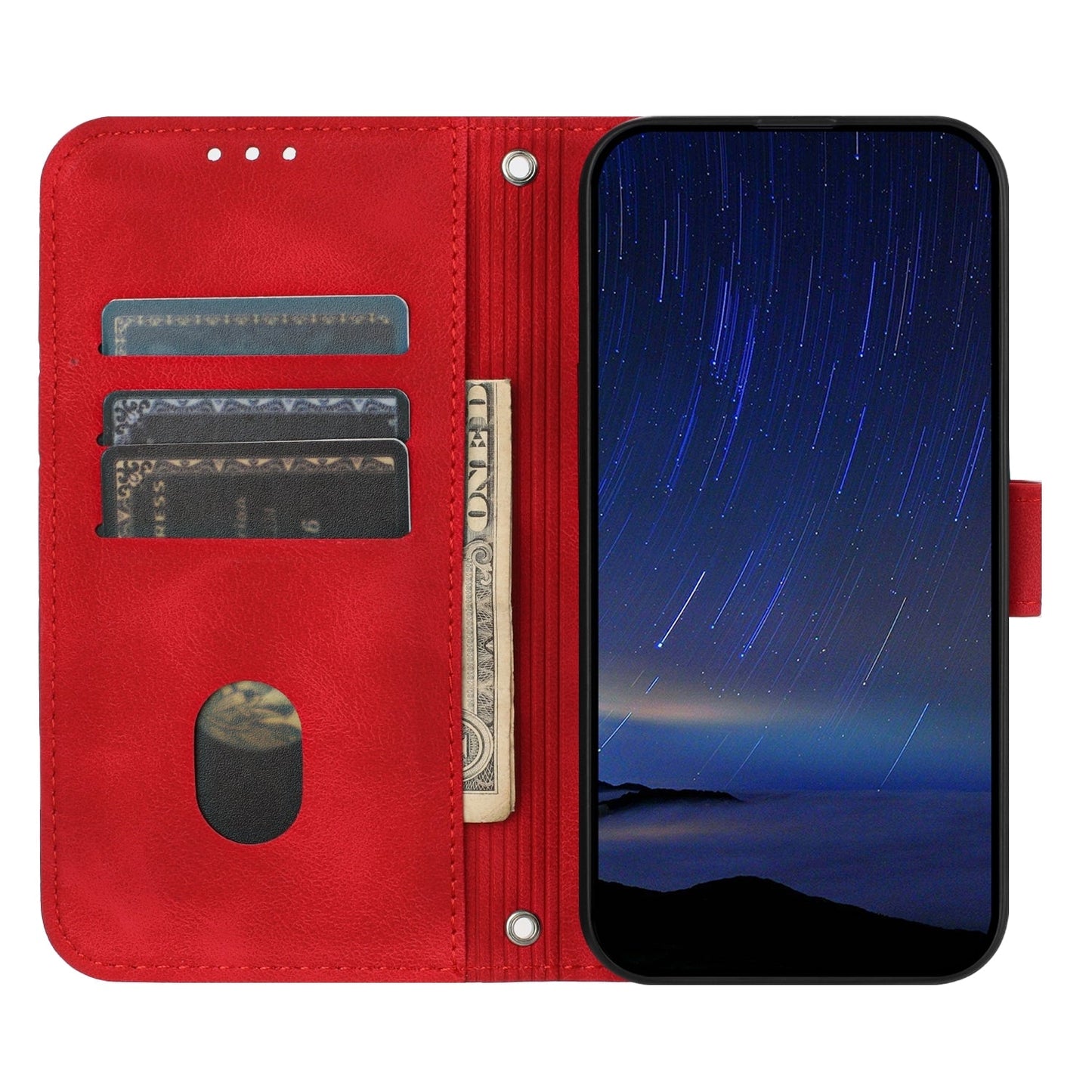 For iPhone 16e Embossed Line Leather Phone Case with Lanyard(Red)