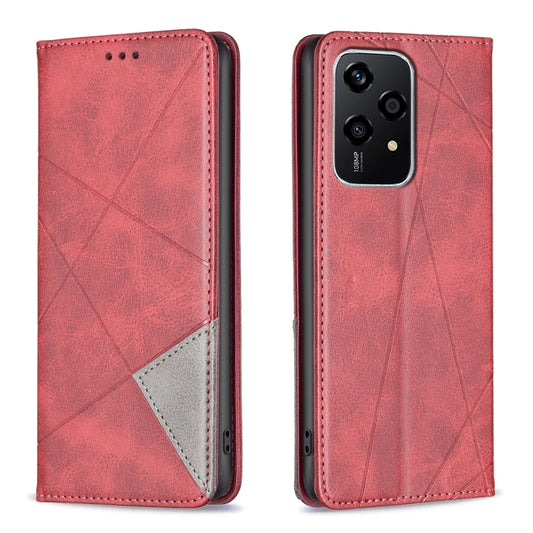 For Honor 200 Lite EU Version Rhombus Texture Magnetic Leather Phone Case(Red)