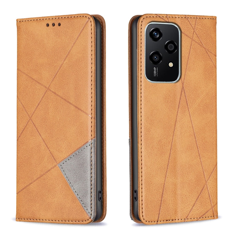For Honor 200 Lite EU Version Rhombus Texture Magnetic Leather Phone Case(Yellow)