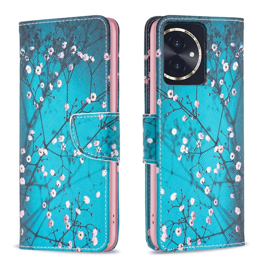 For Honor 100 Colored Drawing Pattern Leather Phone Case(Plum Blossom)