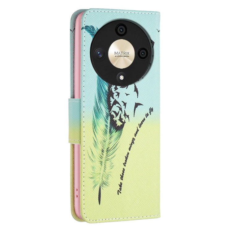 For Honor X9b/Magic6 Lite 5G Colored Drawing Pattern Leather Phone Case(Feather)