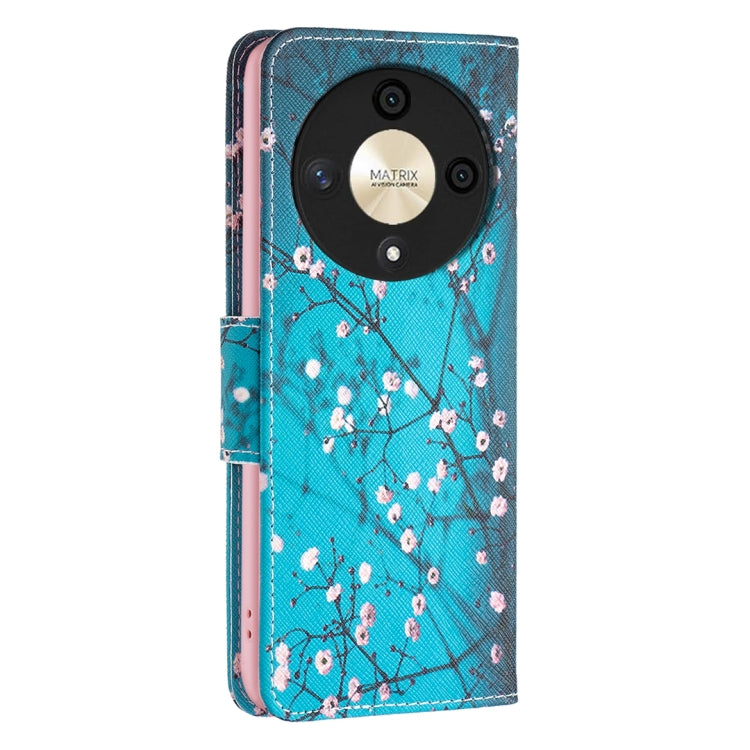 For Honor X9b/Magic6 Lite 5G Colored Drawing Pattern Leather Phone Case(Plum Blossom)