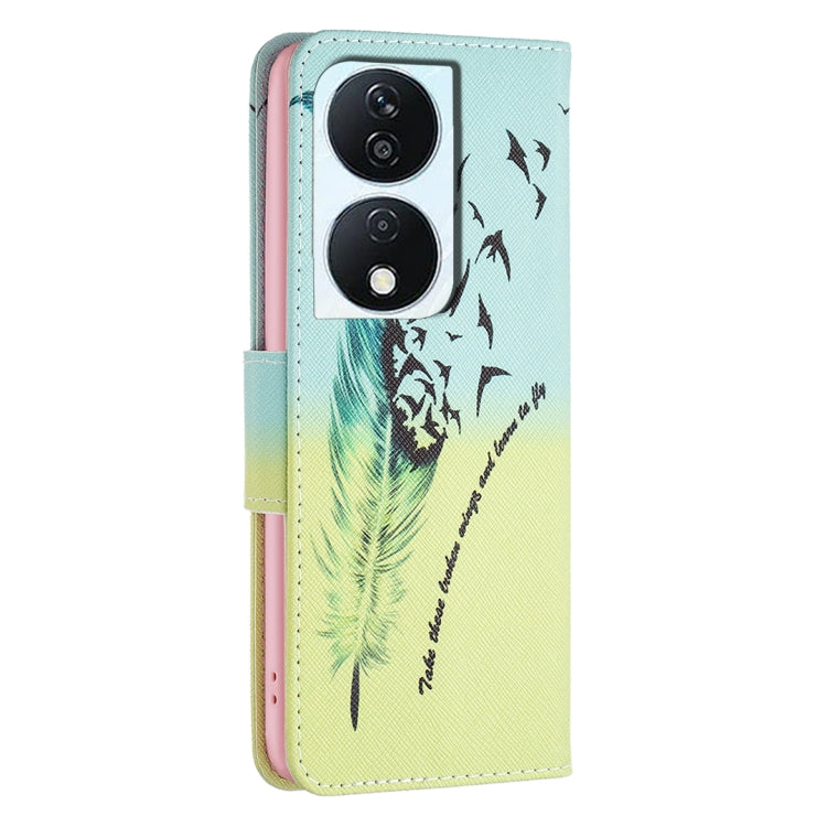 For Honor X7b Colored Drawing Pattern Leather Phone Case(Feather)