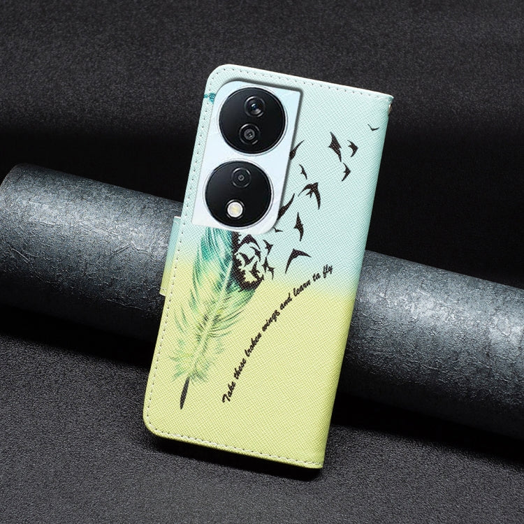 For Honor X7b Colored Drawing Pattern Leather Phone Case(Feather)