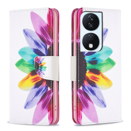 For Honor X7b Colored Drawing Pattern Leather Phone Case(Sun Flower)