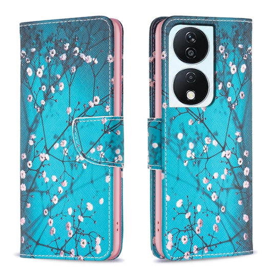 For Honor X7b Colored Drawing Pattern Leather Phone Case(Plum Blossom)