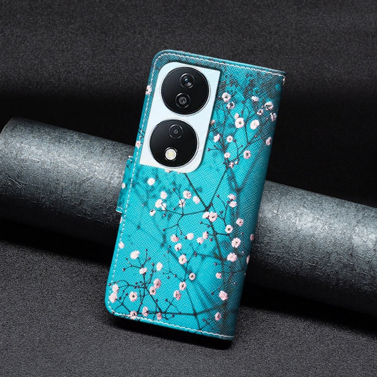 For Honor X7b Colored Drawing Pattern Leather Phone Case(Plum Blossom)