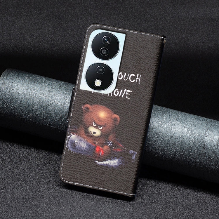 For Honor X7b Colored Drawing Pattern Leather Phone Case(Bear)