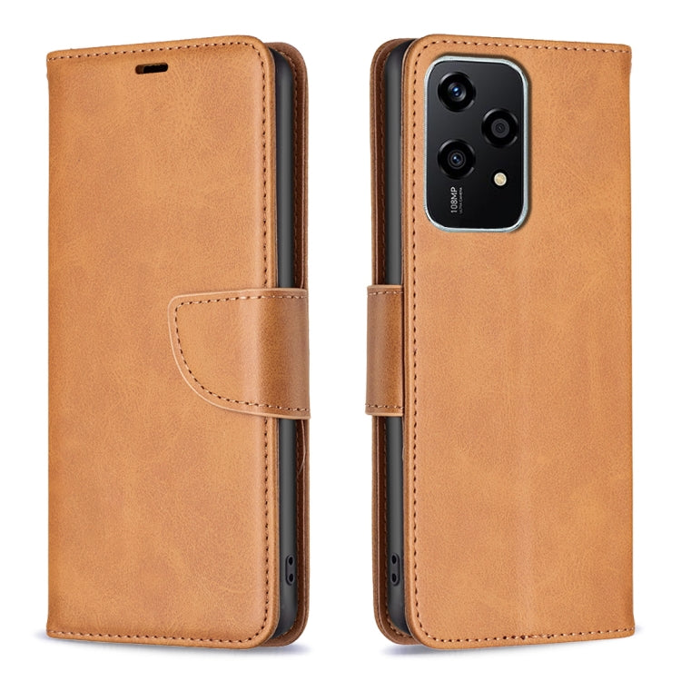 For Honor 200 Lite EU Version Lambskin Texture Pure Color Flip Leather Phone Case(Yellow)