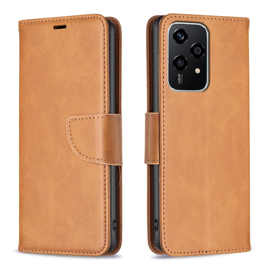 For Honor 200 Lite EU Version Lambskin Texture Pure Color Flip Leather Phone Case(Yellow)