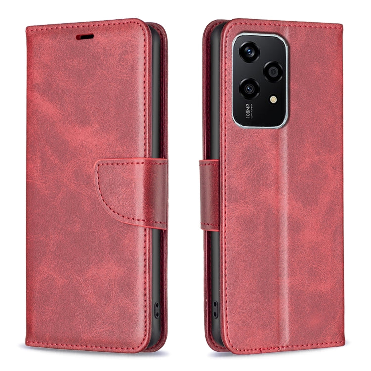 For Honor 200 Lite EU Version Lambskin Texture Pure Color Flip Leather Phone Case(Red)