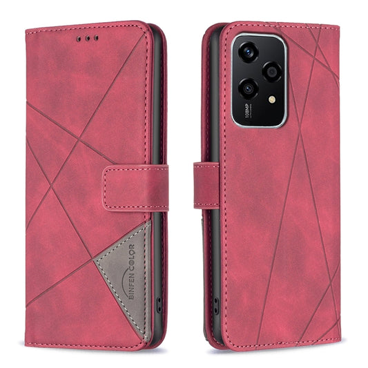 For Honor 200 Lite EU Version Magnetic Buckle Rhombus Texture Leather Phone Case(Red)