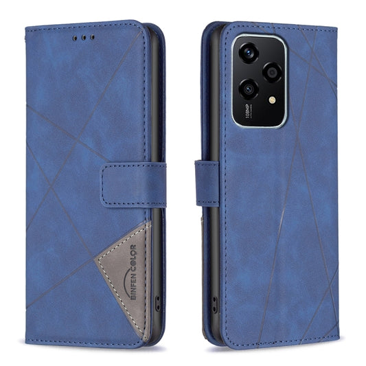 For Honor 200 Lite EU Version Magnetic Buckle Rhombus Texture Leather Phone Case(Blue)