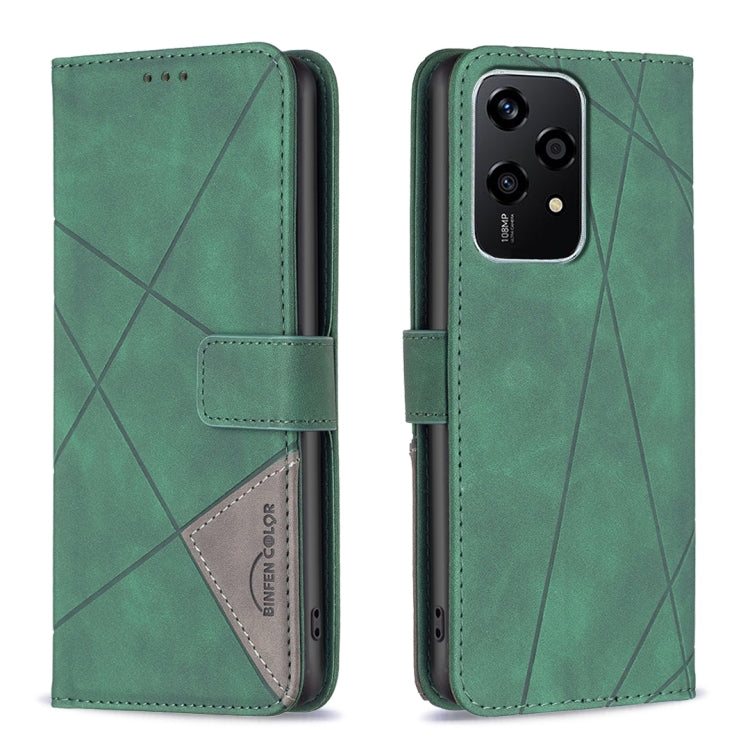 For Honor 200 Lite EU Version Magnetic Buckle Rhombus Texture Leather Phone Case(Green)