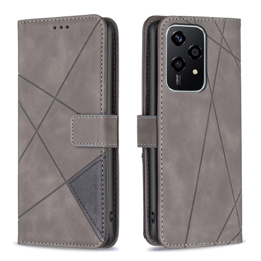 For Honor 200 Lite EU Version Magnetic Buckle Rhombus Texture Leather Phone Case(Grey)
