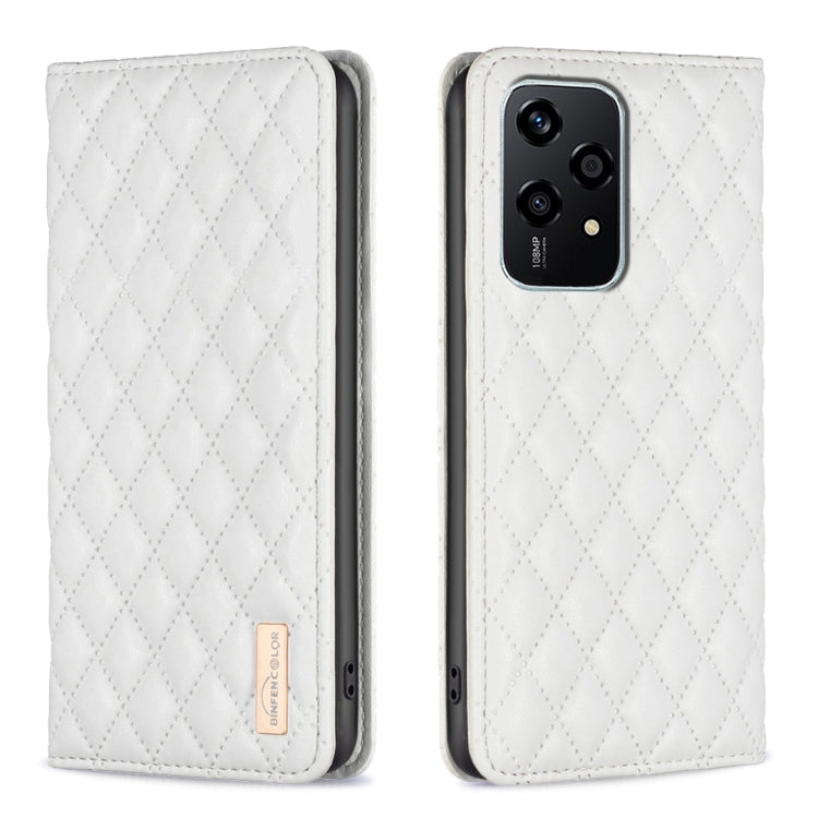 For Honor 200 Lite EU Version Diamond Lattice Magnetic Leather Flip Phone Case(White)