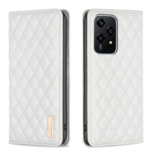 For Honor 200 Lite EU Version Diamond Lattice Magnetic Leather Flip Phone Case(White)