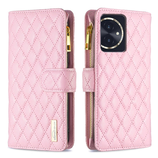 For Honor 100 Diamond Lattice Zipper Wallet Leather Flip Phone Case(Pink)