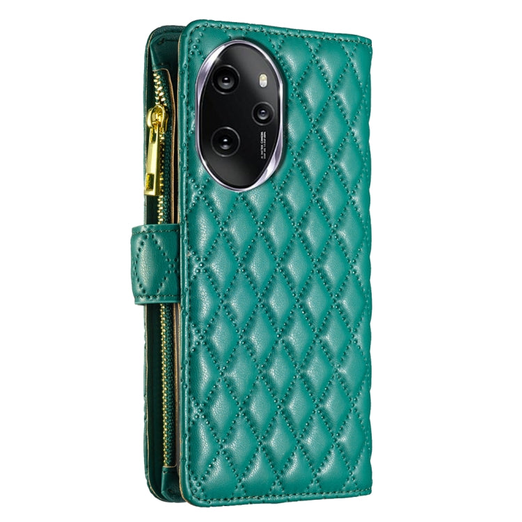 For Honor 100 Pro Diamond Lattice Zipper Wallet Leather Flip Phone Case(Green)