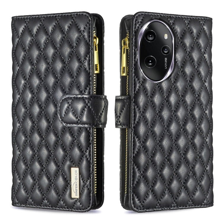 For Honor 100 Pro Diamond Lattice Zipper Wallet Leather Flip Phone Case(Black)