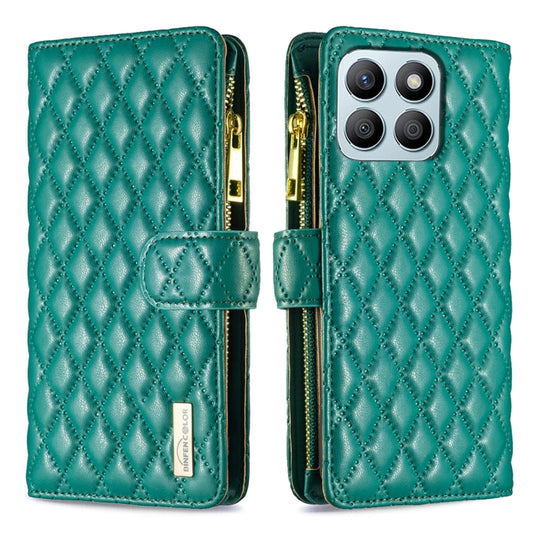 For Honor X8b Diamond Lattice Zipper Wallet Leather Flip Phone Case(Green)