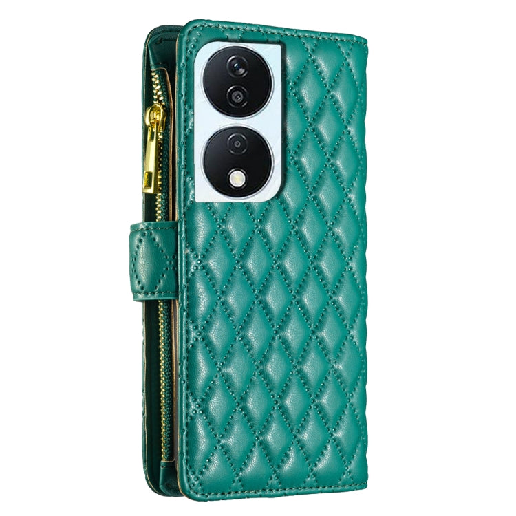 For Honor X7b Diamond Lattice Zipper Wallet Leather Flip Phone Case(Green)