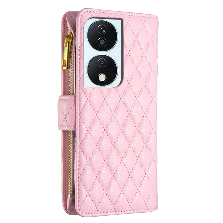 For Honor X7b Diamond Lattice Zipper Wallet Leather Flip Phone Case(Pink)