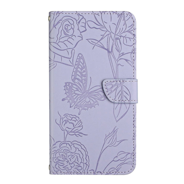 For Honor X8b HT03 Skin Feel Butterfly Embossed Flip Leather Phone Case(Purple)