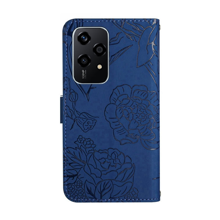 For Honor 200 Lite Global HT03 Skin Feel Butterfly Embossed Flip Leather Phone Case(Blue)
