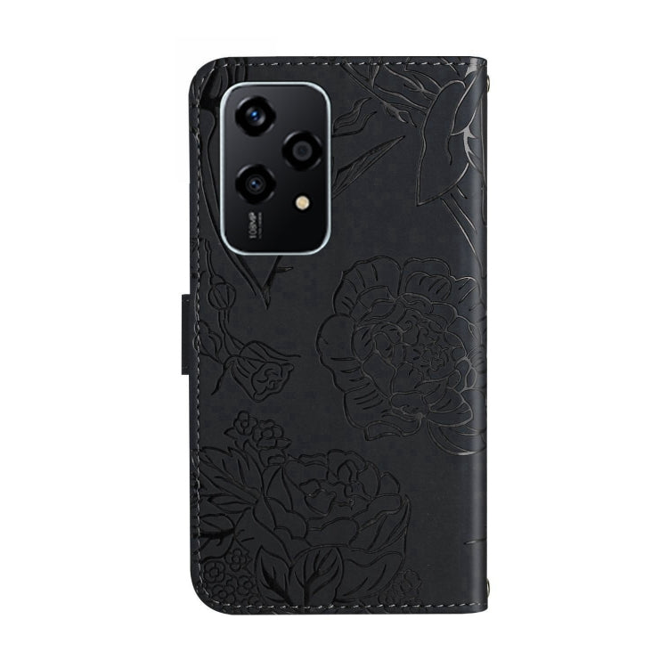 For Honor 200 Lite Global HT03 Skin Feel Butterfly Embossed Flip Leather Phone Case(Black)