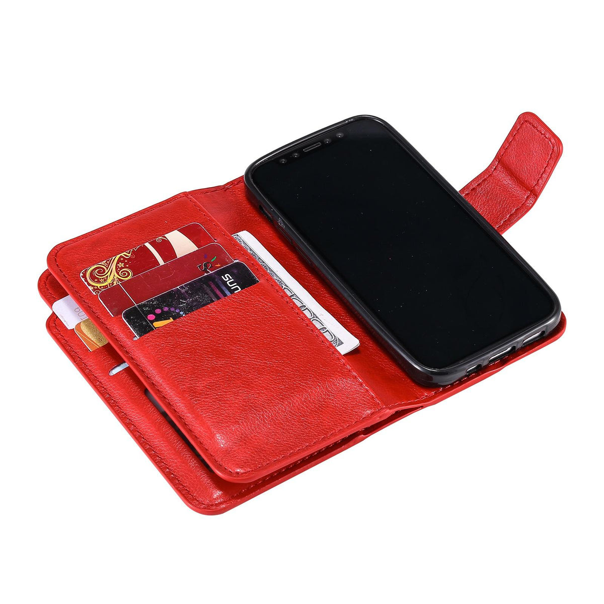 Compatible with iPhone 18 Pro Max Tri-Fold 9-Card Wallets Leather Phone Case - Red